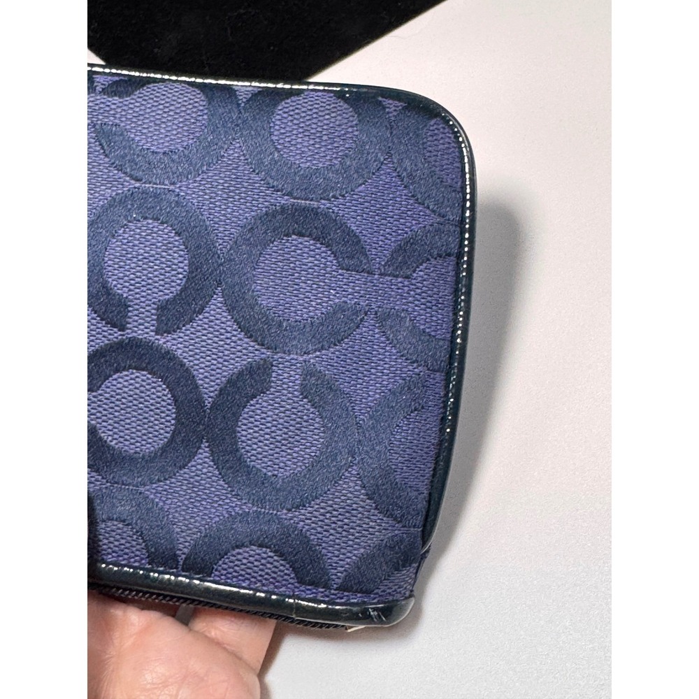 Coach Poppy Signature C Purple Jacquard Wristlet Pouch Silver Logo Plaque Bag - Picture 7 of 9